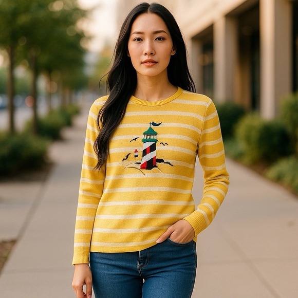 Sag Harbor Sweaters - Sag Harbor Sport Petite XS  Sweater Cotton Blend Round Neck Long Sleeve Novelty